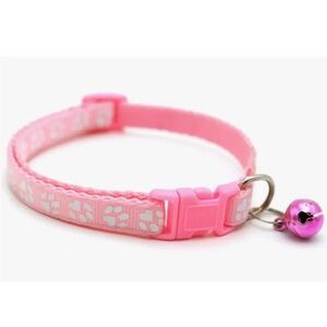 Paw Print Small Pet Adjustable Pink Collar with Bell, Pink